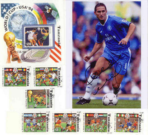 FOOTBALL FRANK LAMPARD AUTOGRAPHED PHOTOGRAPH P/PRINT + COMPLETE SET + UNM MINT MINATURE SHEET