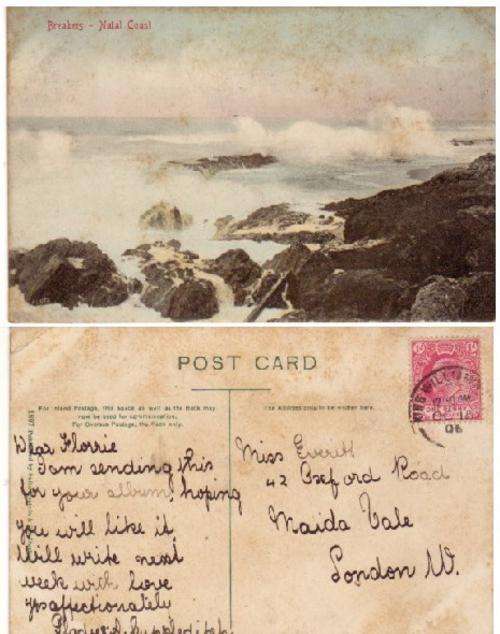 VINTAGE PICTURE POSTCARD 1906 Published by Sallo Epstein & Co - "BREAKERS NATAL COAST"