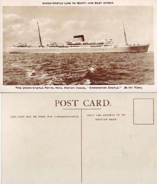 UNION-CASTLE LINE TO SOUTH AND EAST AFRICA  MAIL MOTOR VESSEL "CARNARVON CASTLE" VINTAGE POSTCARD