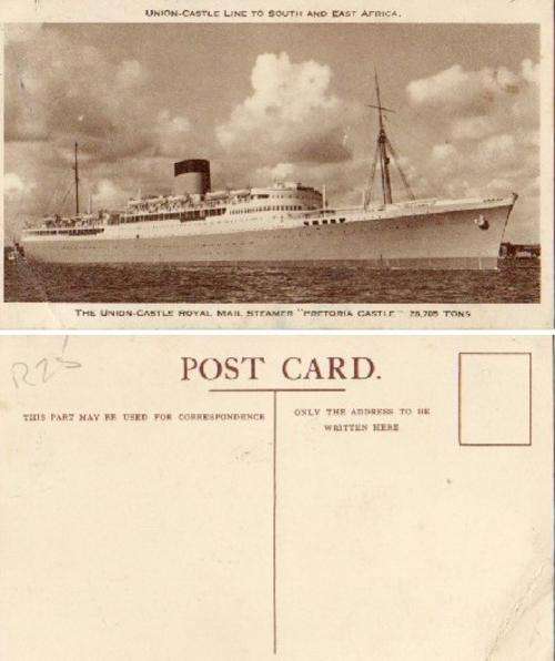 UNION-CASTLE LINE TO SOUTH AND EAST AFRICA  MAIL STEAMER "PRETORIA CASTLE" VINTAGE POSTCARD
