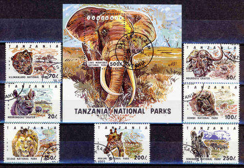 TANZANIA 1993 WILDLIFE SG#1689-96 COMPLETE USED SET + MINIATURE SHEET