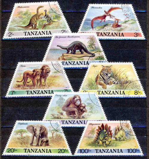 PREHISTORIC AND MODERN ANIMALS TANZANIA #550-5571988 COMPLETE SET USED