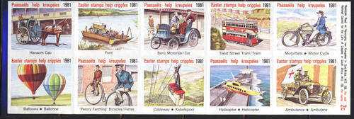 SA 1981 EASTER CHARITY STAMPS TRANSPORT-CINDERELLAS UNMOUNTED MINT COMPLETE STRIP OF 10