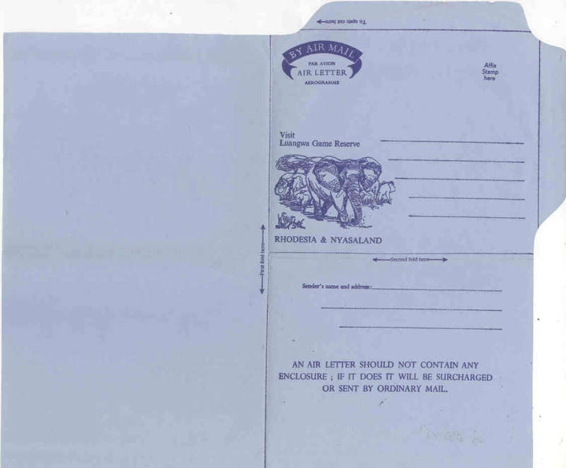 RHODESIA & NYASALAND - AIRMAIL - LUANGWA GAME RESERVE AEROGRAMME MINT