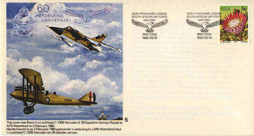 FLIGHT COVER SAAF #5- 60th Anniversary of SAAF - Lockhead C 130B Hercules of 28 Suadron 2/2/1980