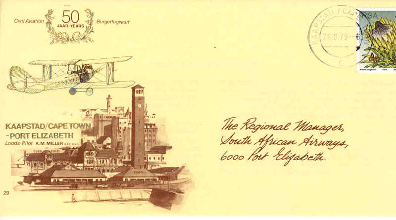 SAA Flight Cover #29 -50 Years Civil Aviation Flight Cape Town-Port Elizabeth 26/8/1979