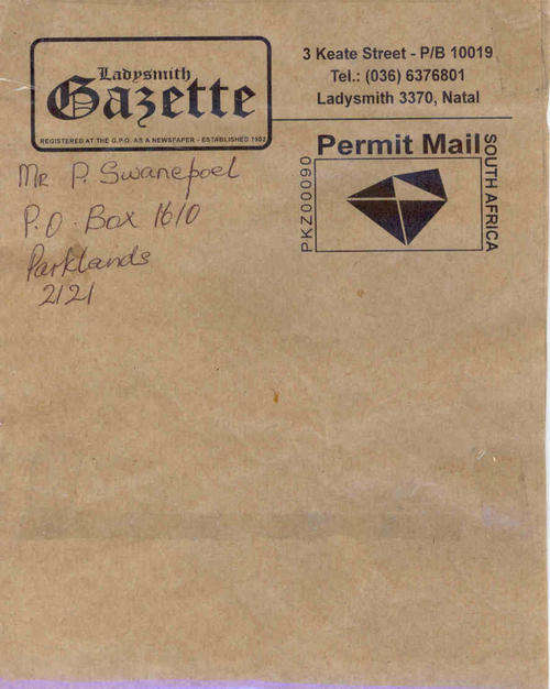 PERMIT NEWSPAPER WRAPPER  USED circa MODERN - LADYSMITH GAZETTE