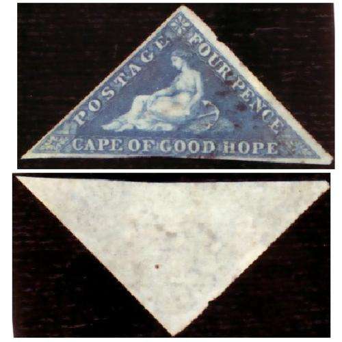 CAPE OF GOOD HOPE TRIANGLE - 3 perfect margins 4 Pence - 1855 SACC#6 USED