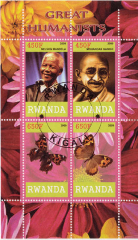 MANDELA and GANDHI - GREAT HUMANITARIANS - LATEST MINIATURE SHEET FROM RWANDA