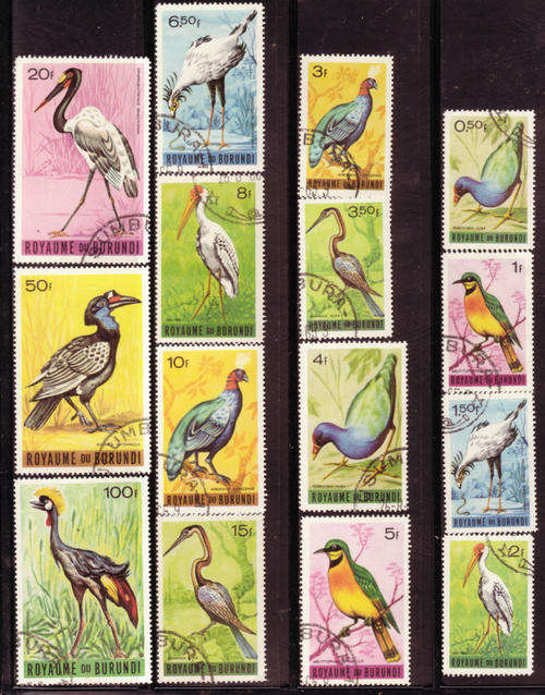 BURUNDI 1965 BIRDS COMPLETE CTO USED SET #127-141