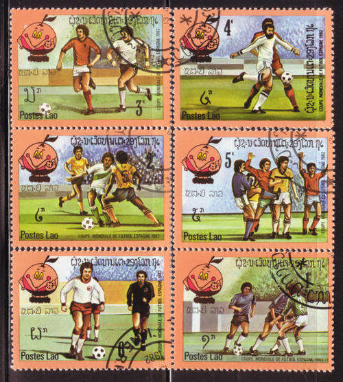 LAOS 1982 SPORT - FOOTBALL WORLD CUP SPAIN SG#379-84 COMPLETE SET CTO USED