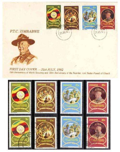 ZIMBABWE COMPLETE DEAL 3 in 1 FDC UMM AND USED 1982 WORLD SCOUTING YEAR SET