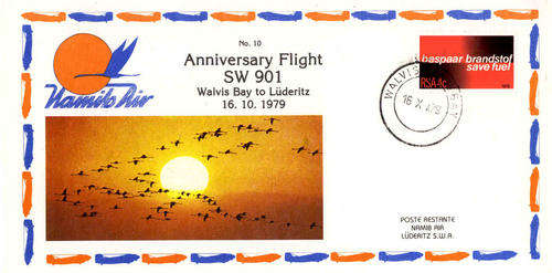 FLIGHT COVER #10 NAMIBAIR ANNIVERSARY SW901 WALVIS BAY LUDERITZ 1979