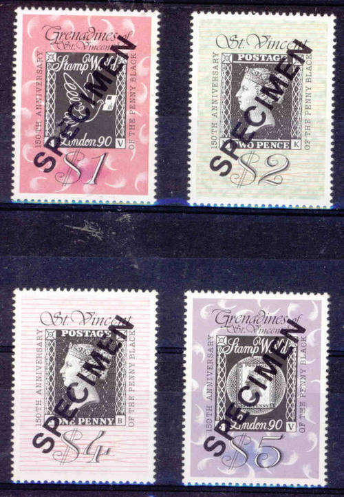 SPECIMEN - 150th ANNIV. OF PENNY BLACK-GRENADINES  & ST VINCENT SG# 677/8 & 1523/4 UMM COMPLETE SETS