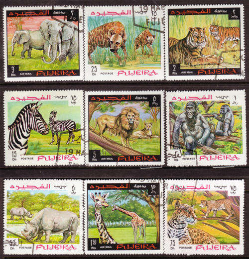 WILDLIFE 1969 ANIMALS COMPLETE CTO USED SET OF 9 FUJEIRA