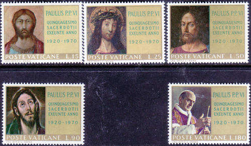VATICAN 1970  - #539-43 ANNIVERSARY OF POPE PAUL'S ORDINATION AS PRIEST COMPLETE UNMOUNTED MINT SET