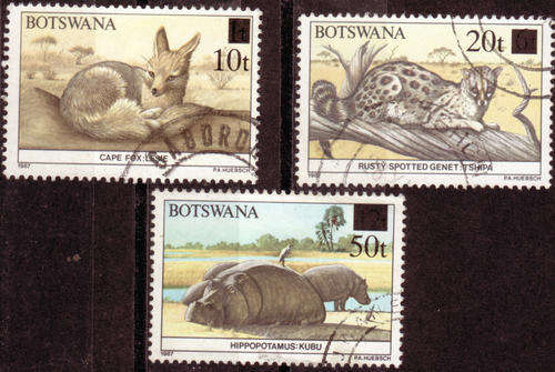 BOTSWANA -1987 ANIMALS 1990 OVERPRINT SET DEFINITIVE SET COMPLETE POSTALLY USED SET