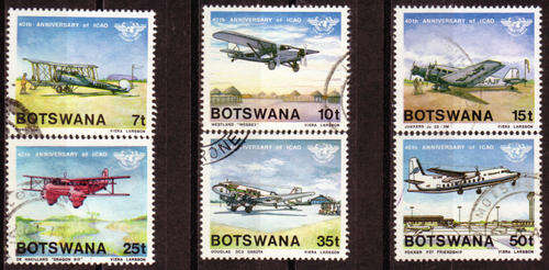 BOTSWANA - 1984 AEROPLANES - INTER. CIVIL AVIATION ORG. # 562-7 COMPLETE POSTALLY USED SET