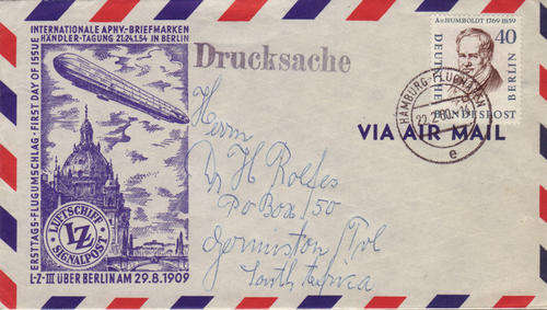SIGNALPOST AIRMAIL FDC FLIGHT COVER - GERMANY LUFTSCHIFF 21-1-1954