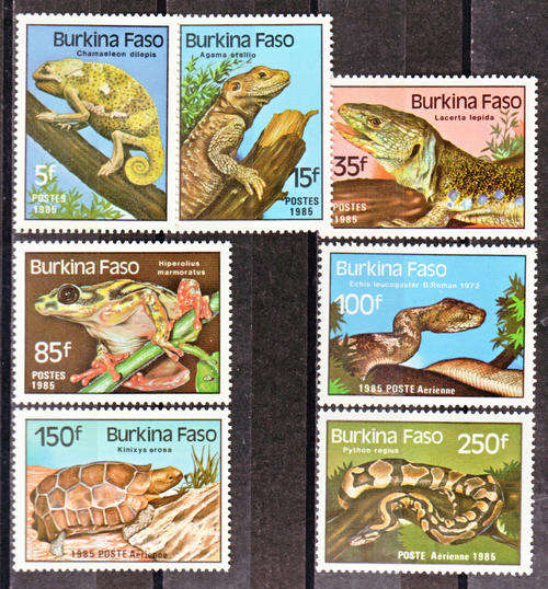 REPTILES 1985 BURKINA FASO COMPLETE UNMOUNTED MINT SET