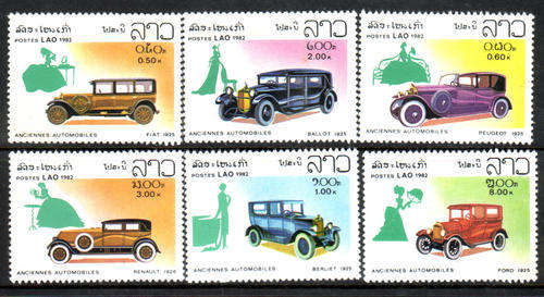 VINTAGE VEHICLES TRANSPORT - 1982 - LAOS - COMPLETE UNMOUNTED MINT SET and MINIATURE SHEET