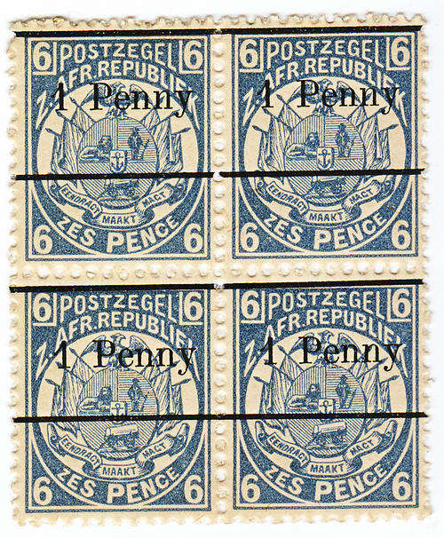 TRANSVAAL SURCHARGE 1d ON ZES PENCE UNMOUNTED MINT PAIR BLOCK