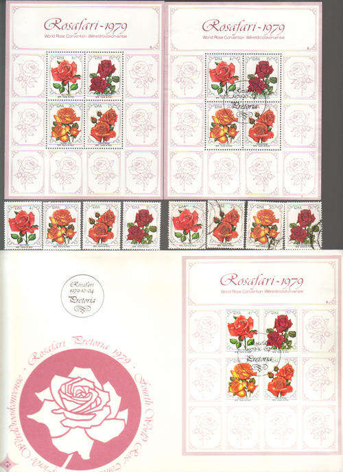 SOUTH AFRICA 1979 ROSES FDC, 2 MINIATURE SHEETS UMM & USED + 2 COMPLETE SET UMM & USED