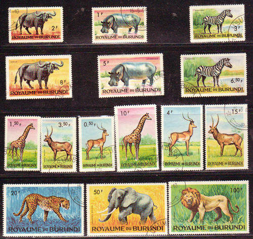 BURUNDI 1964 WILDLIFE COMPLETE CTO USED SET #77-91 AIRMAILS NOT INCLUDED 0074