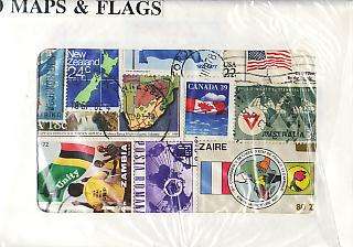 MAPS AND FLAGS USED STAMP PACKET FOR CHARITY