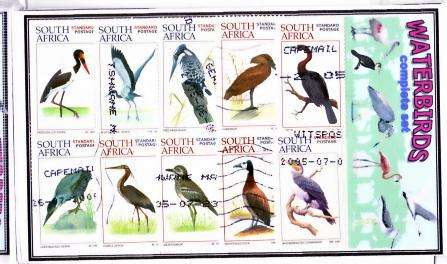 SOUTH AFRICA - WATERBIRDS #1028-37 COMPLETE USED SET STAMP PACKET FOR CHARITY