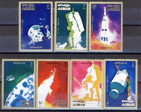 SPACE FLIGHT APOLLO 16 COMPLETE CTO USED SET AJMAN -