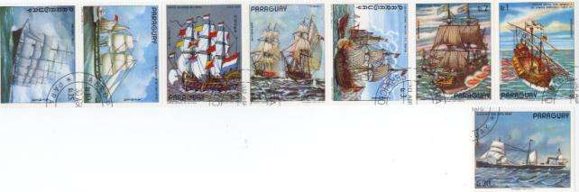 PARAGUAY SAILING SHIPS IN A STRIP TRANSPORT COMPLETE CTO SET USED BoB1083