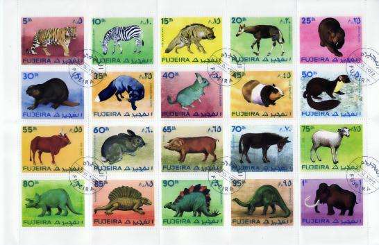 DINOSAURS AND WILDLIFE MINIATURE SHEET COMPLETE CTO USED SET FUJEIRA