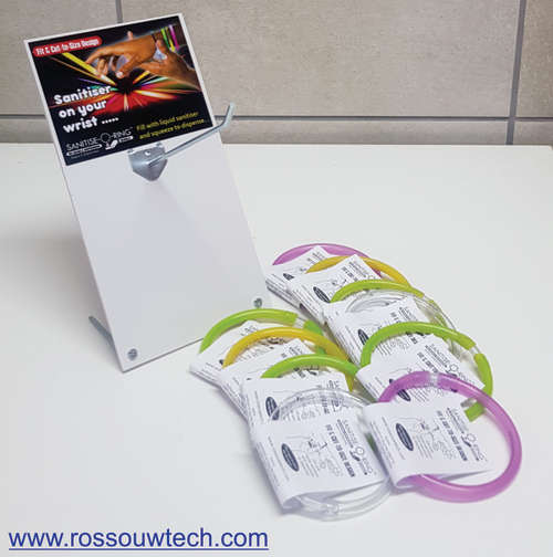 Become a Sanitise-O-Ring agent. Counter Stand + 10 x Refillable Hand Sanitiser Dispensing Bangles