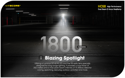 NITECORE HC68 (2000 Lumens) High Performance Duel Beam E-Focus Headlamp