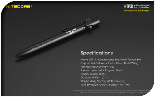 NITECORE NTP31 Aluminum Bolt Action Tactical Pen With Glass Breaker