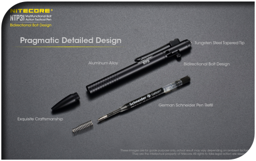NITECORE NTP31 Aluminum Bolt Action Tactical Pen With Glass Breaker