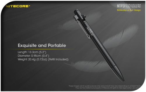 NITECORE NTP31 Aluminum Bolt Action Tactical Pen With Glass Breaker