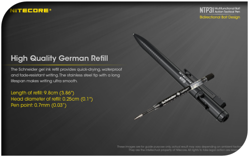 NITECORE NTP31 Aluminum Bolt Action Tactical Pen With Glass Breaker