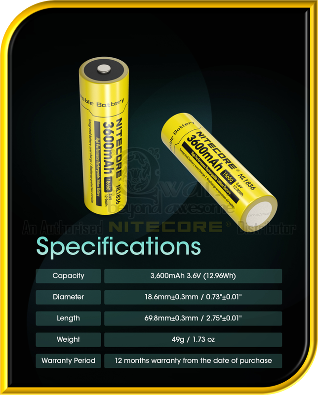 NITECORE NL1836 High-Performance Rechargeable 18650 Li-ion Battery (3,600mAh)