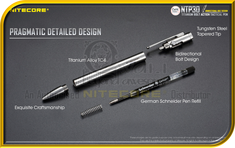 NITECORE NTP30 Titanium Bolt Action Tactical Pen (With Glass Breaker)