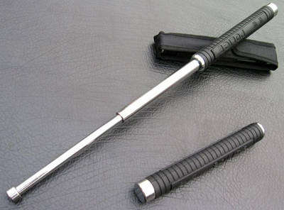 20cm Extendable Police Close-Combat Baton - with Pouch (SILVER & BLACK)