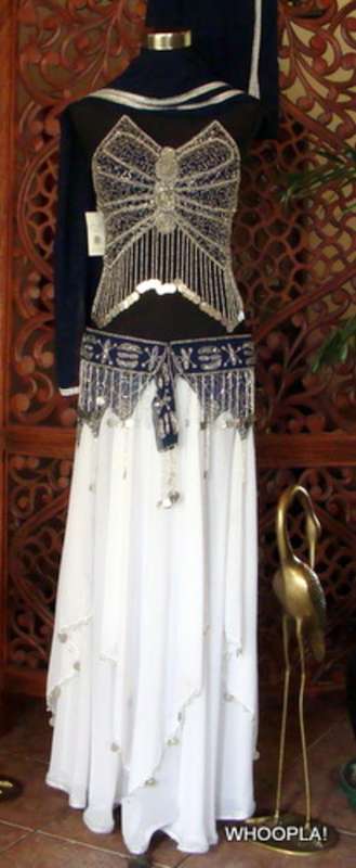BELLY DANCE NAVY AND WHITE 4 PIECE OUTFIT "BARGAIN"!