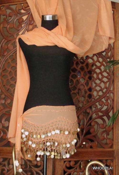 BELLY DANCE PEACHY/ORANGE BELT AND VEIL SPECIAL!!