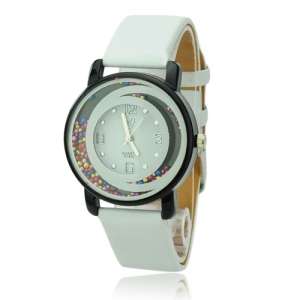 Unique Design Slidable Beads Embellished Round Dial Women's Qurtz Movement Watch-White##FREE SHIPMEN