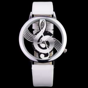 Novelty Musical Note Dial Quartz Movement Watch with PU Leather-White and silvery