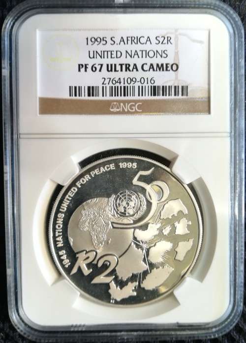 PF 67 ULTRA CAMEO - NGC graded - 1995 South Africa United Nations silver R2