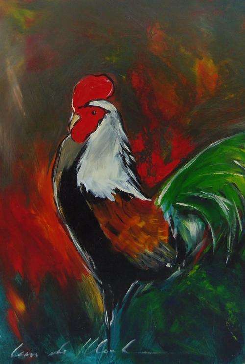 LEON DE KLERK  -- ROOSTER --  SIZE 60CM X 40CM  -- ACRYLIC
