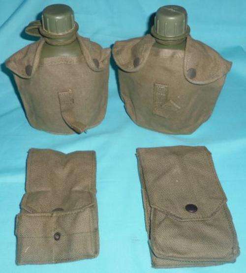 SA ARMY(SADF): PATTERN 70 1 LITRE WATER BOTTELS/CANTEENS(x2) + 2 MINT R1/R4 MAG POUCHES