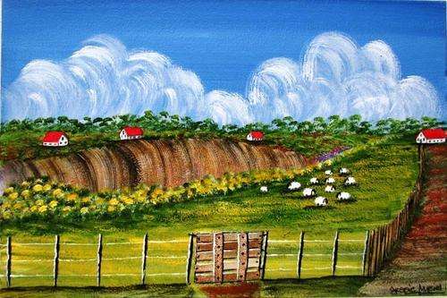 SIGNED ORIGINAL SA ARTIST: SHEEP FARM THIS SIDE OF THE CLIFF